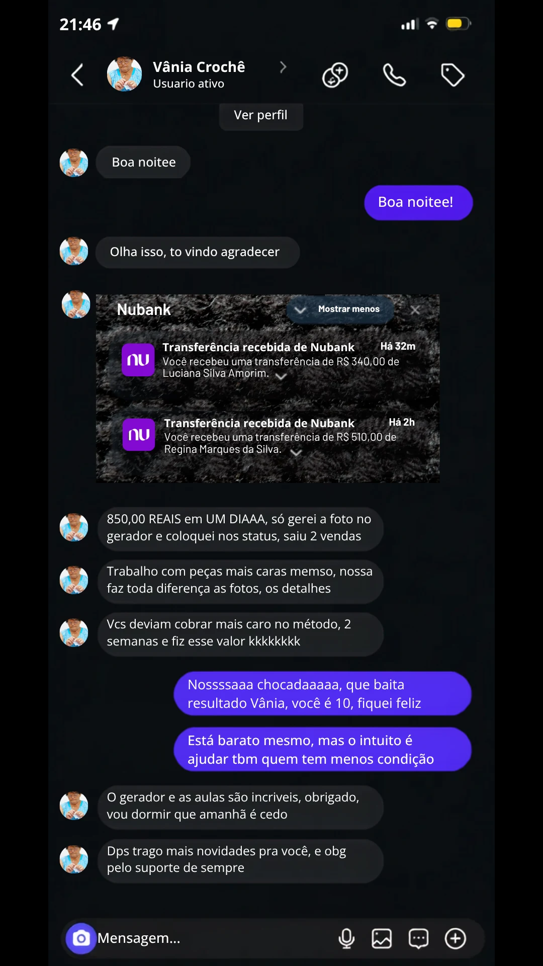 Depoimento real de artesã Vânia Croche usando o método