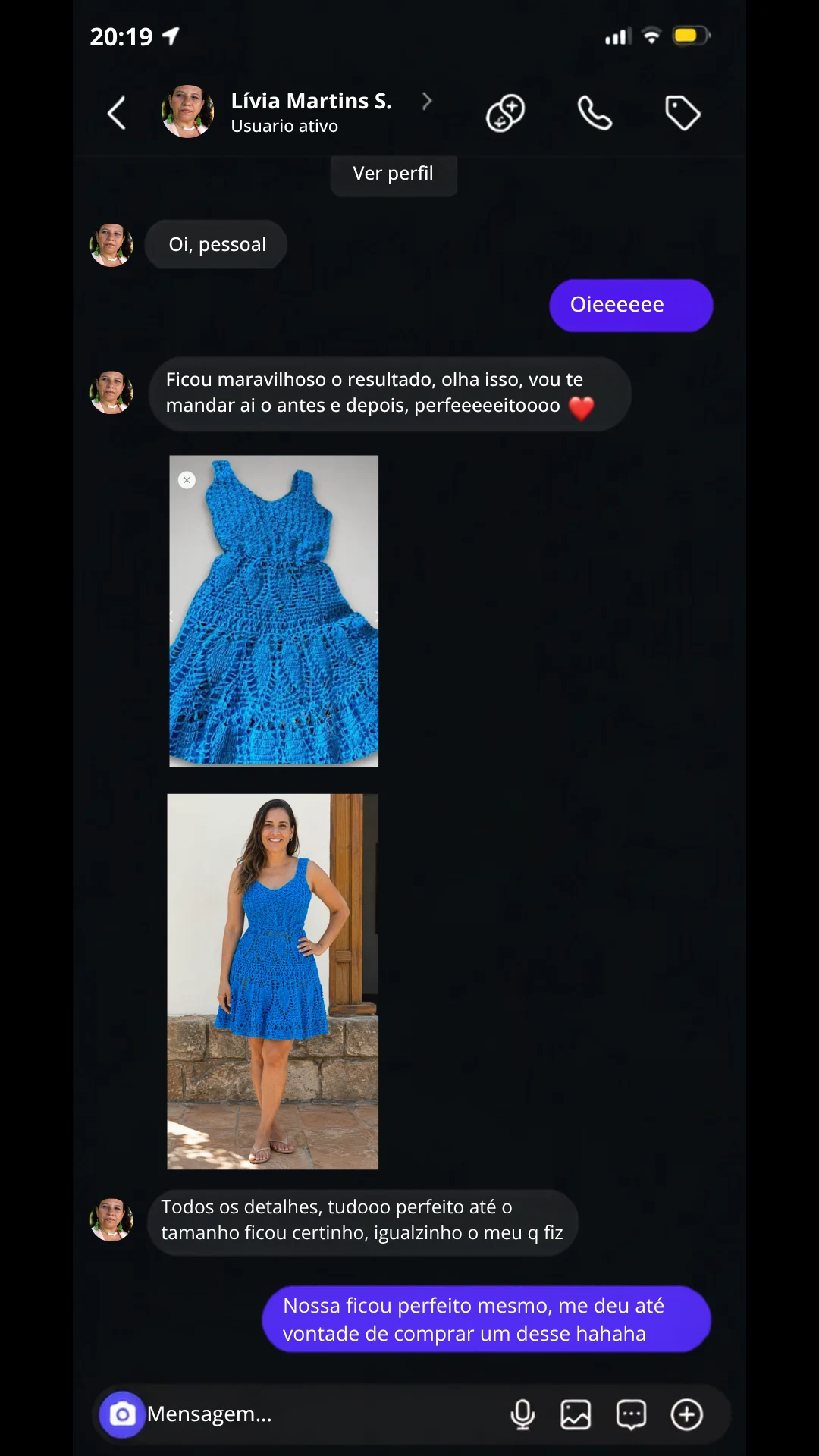 Depoimento real de artesã sobre vestido de crochê gerado pelo app